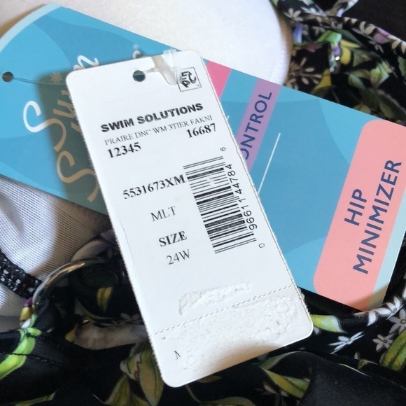 Swim Solutions Plus Size Prairie Dance Flyaway Tummy-Control Swimdress One Piece - Picture 3 of 3